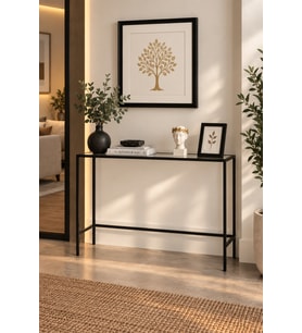 Siyah Metal Şeffaf Camlı Modern Dresuar 100cm