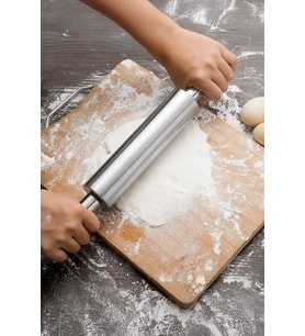 Paslanmaz Çelik Merdane - Ergonomik Döner Saplı Hamur Açma Rulosu Mutfak Şef Yardımcısı