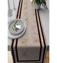 Kahverengi Çerçeveli Desen Premium Masa Örtüsü Runner RNR320
