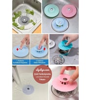 Pratik Süzgeçli Silikon Lavabo Ve Küvet Yuvarlak Lavabo Tıkacı Gider Tıkacı Banyo Evye Kapağı (Çok Renkli)