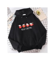 Kedi Tasarımlı Meow Christmas Yeni Yıl Kapşonlu Sweatshirt (Siyah)