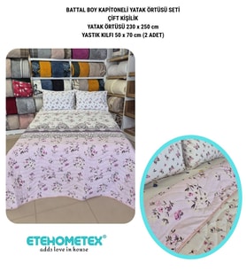 ETEHOMETEX Battal Boy Pamuklu Kapitoneli Yatak Örtüsü Seti