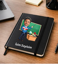 Kişiye Özel Öğretmen Karikatürlü Defter Fotoğraflı İsimli Öğretmene Hediye Renk Siyah-Beyaz