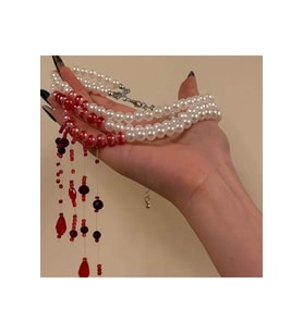 3 Sıra İncili Gothic Tasarım Kolye Cadılar Bayramı Halloween Kanlı Kolye