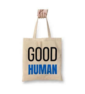 Be A Good Human Beyaz Bez Çanta Uzun Saplı Alışveriş Çantası Plaj Çantası