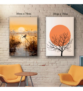 göl kuş gün batımı ağaç dal tablo resim kanvas 2 adet 50x70