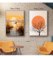göl kuş gün batımı ağaç dal tablo resim kanvas 2 adet 50x70