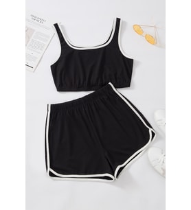 Northcity Kadın Siyah Askılı Crop Top ve Şortlu Gecelik Takım H110560