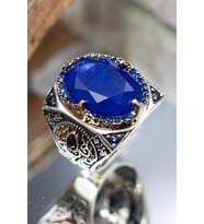 Lacivert Paraiba ve Zirkon Taşlı Erkek Gümüş Yüzük GYZYZKEND09-LCV 6618900001186