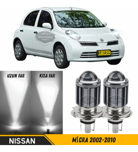 Nissan Micra 2002-2010 Mercekli Far Ampulü Led Xenon Beyaz Şimşek Etkili CSP Led Lamba Uzun Kısa