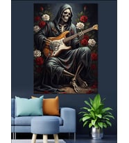 Gitar Çalan İskelet Resmi Dekoratif Kanvas - Mdf Ahşap Tablo