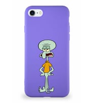Apple iPhone 7 Soft Premier Kapak Squidward Dokunaç Tasarımlı Silikon Kılıf - Mor (Şeffaf)