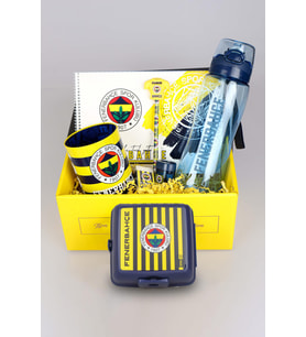 DEKOMUS GIFT BOX ÖZEL KUTULU FENERBAHÇE BESLENME KABI VE 700 ML TRITAN MATARA İLE KIRTASİYE SETİ