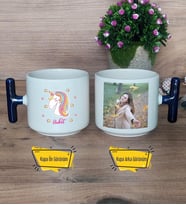 Unicorn Kupa Bardak Fotoğraflı T Lacivert Kulplu Kadın Arkadaşa Doğum Günü Hediyesi