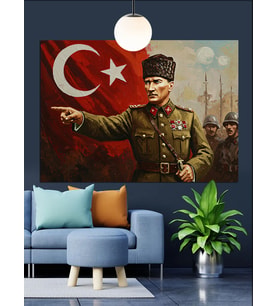 Komutan Atatürk Askerleriyle Dekoratif Kanvas - Mdf Ahşap Tablo