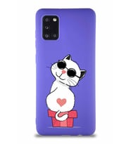 Samsung Galaxy A31 Soft Premier Kapak Coolcat Tasarımlı Silikon Kılıf - Mor (Şeffaf)