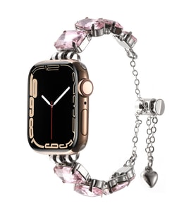 Apple Watch 10/11 42mm-38/40/41mm Kordon Renkli Taşlı Tasarımlı İnce Şık Kordon (Rose)