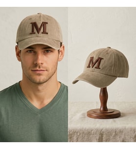 BK Gift Kişiye Özel Harf Nakışlı Vintage Kahverengi Beyzbol Şapkası Unisex Eskitme Kumaş Metal Tokalı