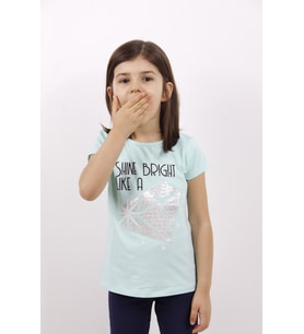 Toontoy Kız Çocuk Elmas Taş Nakışlı Tişört (Mint Yeşili)
