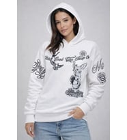 3 İplik Pamuklu Kapüşonlu Baskılı SweatShirt Hoodie - Beyaz