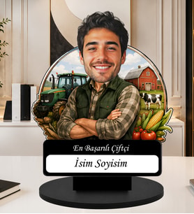 Kişiye Özel Karikatürlü Çiftçi Masaüstü Ahşap İsimlik Fotoğraflı Çiftçi Hediyesi En Başarılı Çiftçi Dekoru Meslek Hediyesi, Ofis Hediyesi, Dekoratif Masaüstü Ürün
