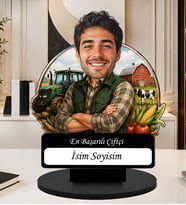 Kişiye Özel Karikatürlü Çiftçi Masaüstü Ahşap İsimlik Fotoğraflı Çiftçi Hediyesi En Başarılı Çiftçi Dekoru Meslek Hediyesi, Ofis Hediyesi, Dekoratif Masaüstü Ürün