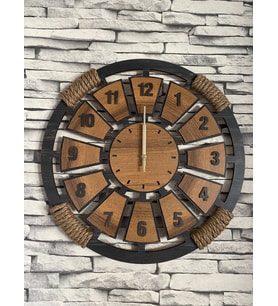 Kişiye Özel Halatlı Dekoratif Ahşap Duvar Saati 40 cm