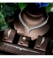 Belicia Zirkon Taşlı Takı Seti Kolye Küpe Bileklik Yüzük Set Düğün Nişan Seti (Silver)