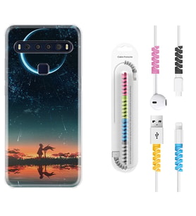 TCL 10L 10 Plus 10SE 20E 20SE 30SE L7 Kılıf Kablo Koruma Spiral Silikon Ay ve Kız 1720