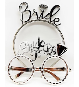 pilelistore Bride Yazılı Taç ve Bride To Be Yazılı Gözlük Seti Gümüş Renk