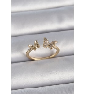 Pirinç Gold Renk Ayarlanabilir Zirkon Taşlı Model Kadın Yüzük TJ-BYK3374