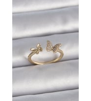 Pirinç Gold Renk Ayarlanabilir Zirkon Taşlı Model Kadın Yüzük TJ-BYK3374