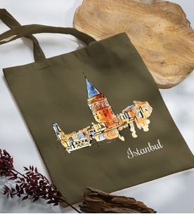 BK Gift İstanbul Tasarımlı Haki Kumaş Bez Çanta, Baskılı Omuz Çantası, Alışveriş Çantası, Arkadaşa Hediye-3
