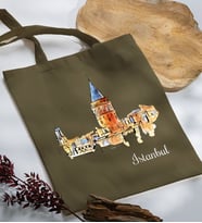 BK Gift İstanbul Tasarımlı Haki Kumaş Bez Çanta, Baskılı Omuz Çantası, Alışveriş Çantası, Arkadaşa Hediye-3