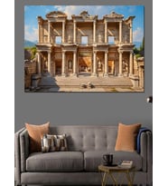 Antik Efes Celsus Kütüphanesi Manzarası Dekoratif Kanvas - Mdf Ahşap Tablo