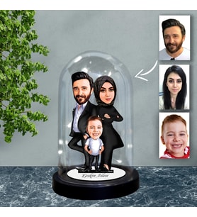 KİŞİYE ÖZEL AİLE TASARIMLI IŞIKLI KARİKATÜR FANUS BİBLO FN79