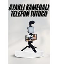 Telefon Tutucu Led Işıklı Kumandalı Mikrofon Telefon Vlog Video Kayıt