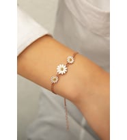 Üç Papatya Süzme Bileklik Sarı Nano Zirkon Taşlı Mineli 925 Ayar Gümüş Papatya.rose.gold.rodaj