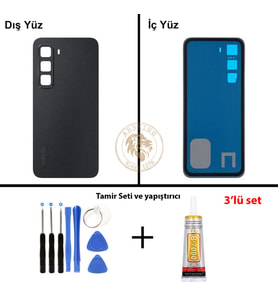 Infinix Hot 60İ Siyah Uyumlu Arka Kapak + Yapıştırıcı ve Vida Seti Arka Cam Batarya Pil Kapağı