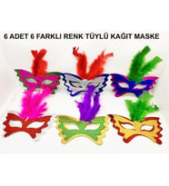 Periboia Tüylü Kağıt Parti Venedik Balo After Maskesi 6 Adet (Çok Renkli)