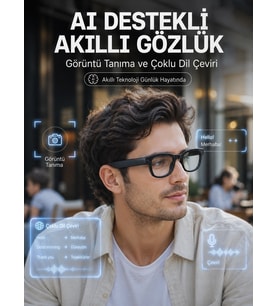 Mey İthalat® Siyah 3 Lensli Akıllı Kamera Gözlüğü 8 MP Fotoğraf Video Çekim AI Görüntü Tanıma Bluetooth Dokunmatik Kontrollü