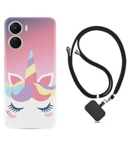 Vivo Y16 Kılıf Silikon Boyun Askılı İpli Desenli Silikon Sweety Unicorn 1737
