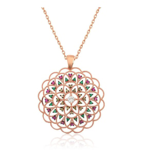Gümüş Rose Geometrik Desenli Madalyon Kolye  SL7393