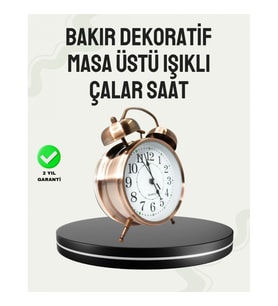 Mey İthalat® Nostaljik Büyük Boy Metal Masa Saati Bronz Kaplama ve Yüksek Sesli Alarm