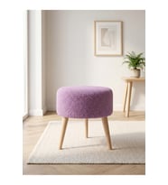 Welsoft Kumaş Yuvarlak Puf Ahşap Ayaklı Demonte Modern Tabure 40x42 cm