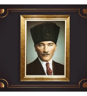 Altın Varaklı Çerçeveli Paspartulu Atatürk Tablo z4867 (Gold)