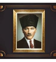 Altın Varaklı Çerçeveli Paspartulu Atatürk Tablo z4867 (Gold)