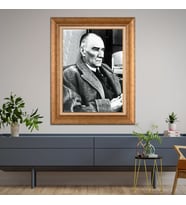 Altın Paspartulu Atatürk  Çerçeveli Tablo C460 (Gold)