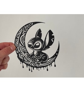 Stitch Ay Üzerinde Dekoratif Duvar Sanatı - Mandala Desenli Lilo & Stitch Duvar Dekoru