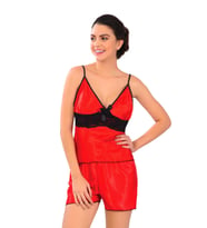 Kırmızı Saten Babydoll Şortlu Takım - 314